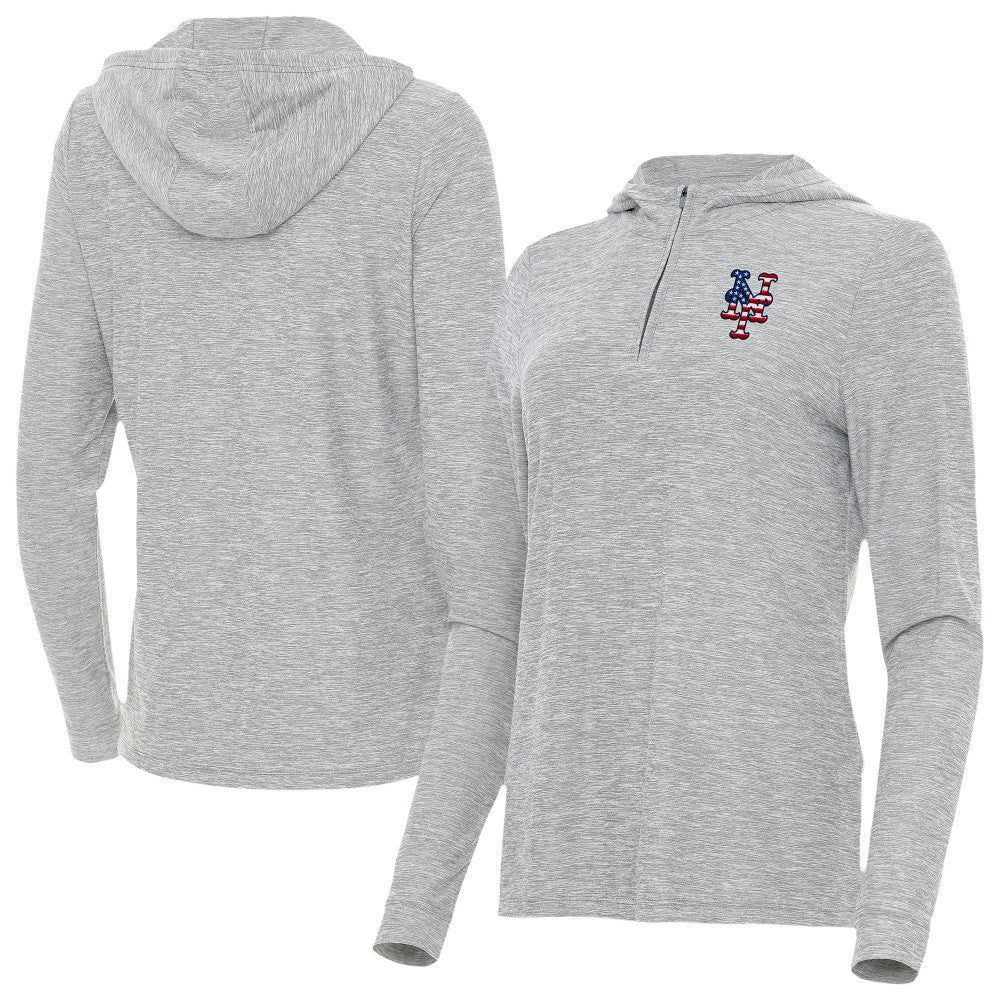 New York Mets Antigua Women's Daybreak Quarter-Zip Hoodie - Heather Gray Hoodies