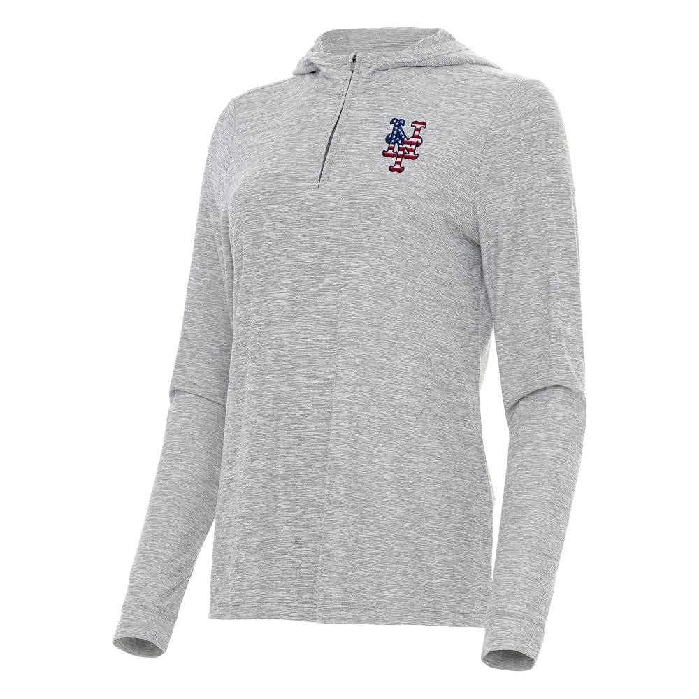 New York Mets Antigua Women's Daybreak Quarter-Zip Hoodie - Heather Gray Hoodies