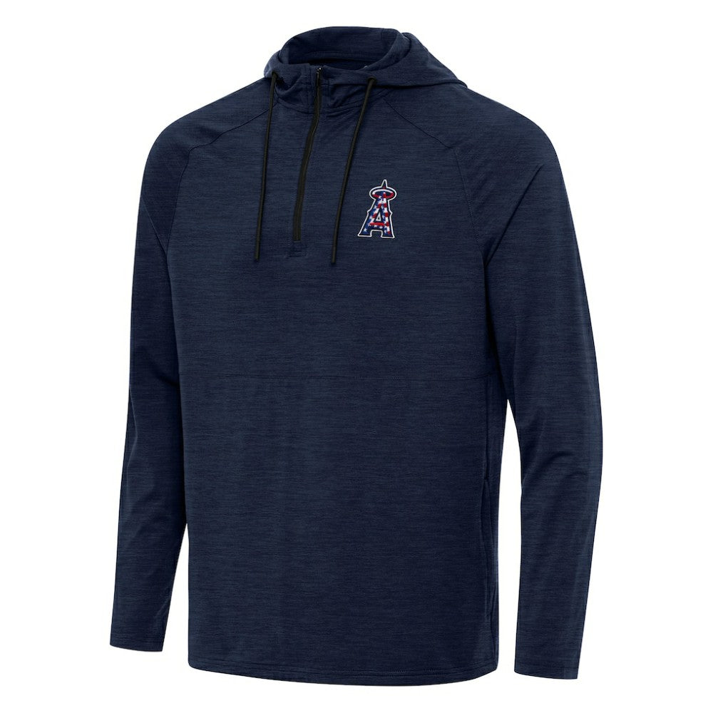 Los Angeles Angels Antigua Spikes Stars and Stripes Team Logo Quarter-Zip Pullover Hoodie - Heather Navy Hoodies