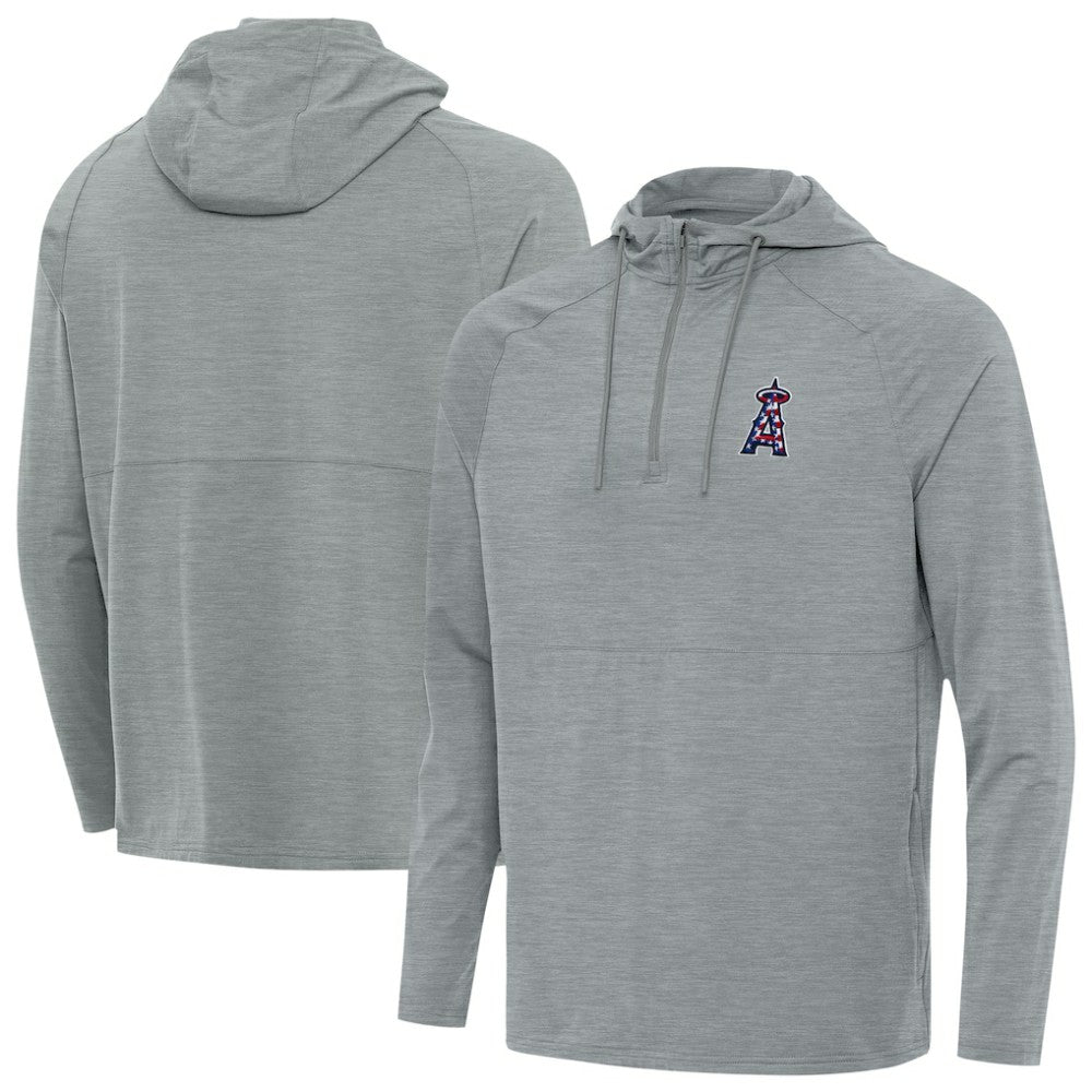 Los Angeles Angels Antigua Spikes Stars and Stripes Team Logo Quarter-Zip Pullover Hoodie - Heather Gray Hoodies