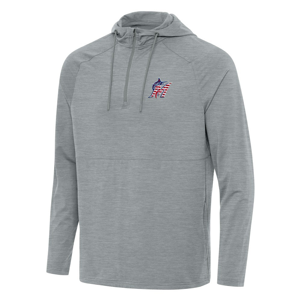 Miami Marlins Antigua Spikes Stars and Stripes Team Logo Quarter-Zip Pullover Hoodie - Heather Gray Hoodies