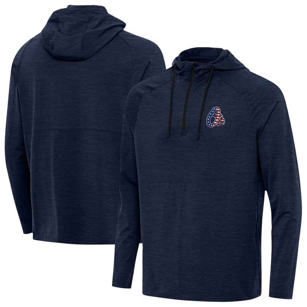 Baltimore Orioles Antigua Spikes Stars and Stripes Team Logo Quarter-Zip Pullover Hoodie - Heather Navy Hoodies