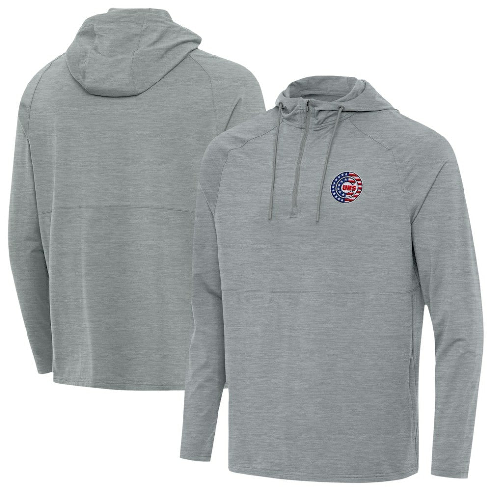Chicago Cubs Antigua Spikes Stars and Stripes Team Logo Quarter-Zip Pullover Hoodie - Heather Gray Hoodies