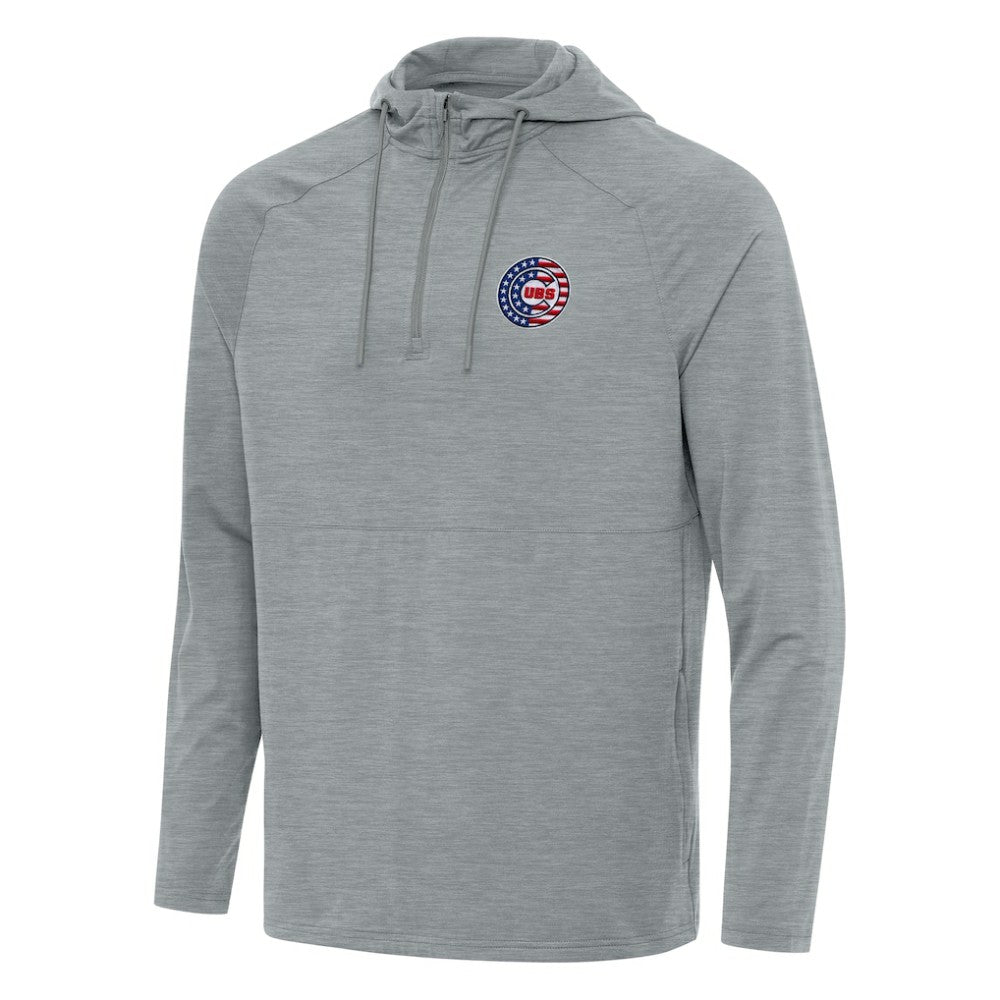 Chicago Cubs Antigua Spikes Stars and Stripes Team Logo Quarter-Zip Pullover Hoodie - Heather Gray Hoodies