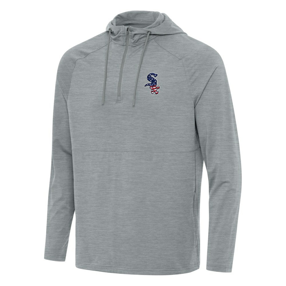 Chicago White Sox Antigua Spikes Stars and Stripes Team Logo Quarter-Zip Pullover Hoodie - Heather Gray Hoodies
