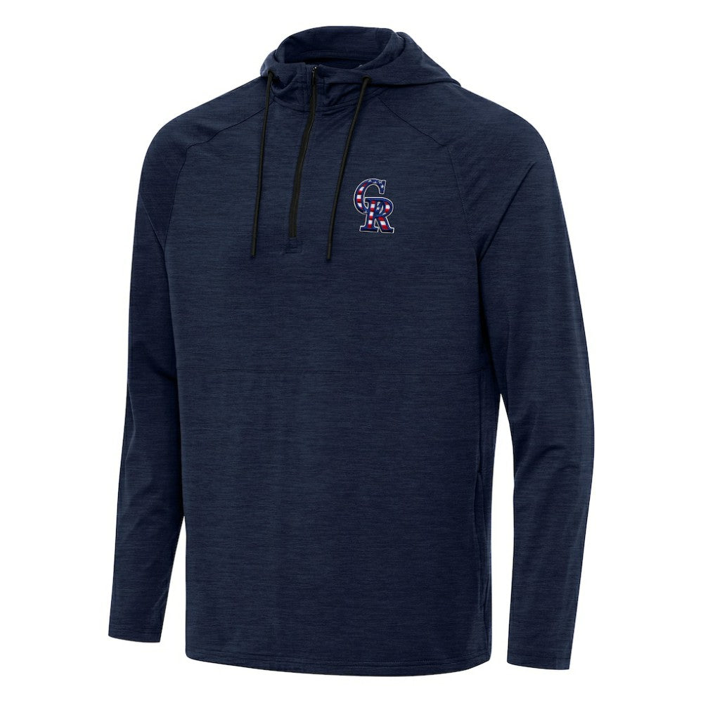 Colorado Rockies Antigua Spikes Stars and Stripes Team Logo Quarter-Zip Pullover Hoodie - Heather Navy Hoodies