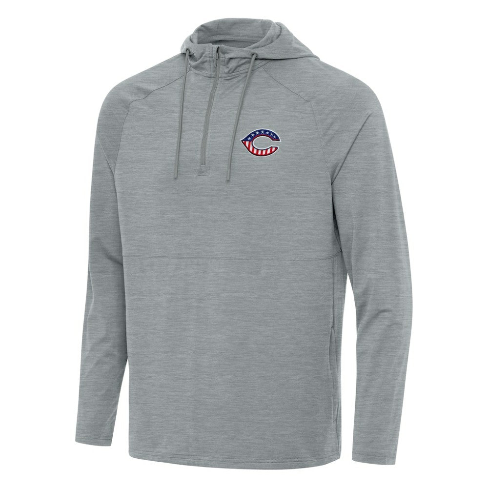 Cincinnati Reds Antigua Spikes Stars and Stripes Team Logo Quarter-Zip Pullover Hoodie - Heather Gray Hoodies