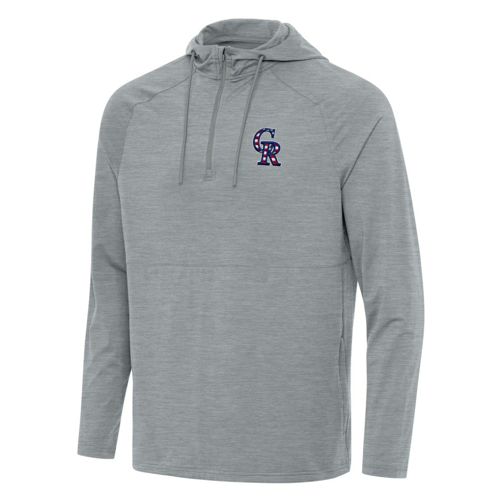 Colorado Rockies Antigua Spikes Stars and Stripes Team Logo Quarter-Zip Pullover Hoodie - Heather Gray Hoodies