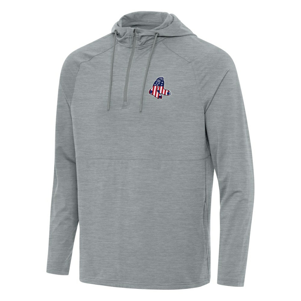 Boston Red Sox Antigua Spikes Stars and Stripes Team Logo Quarter-Zip Pullover Hoodie - Heather Gray Hoodies