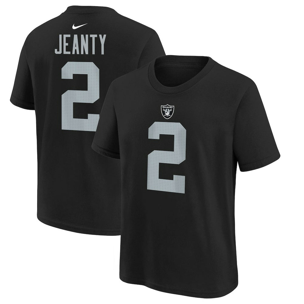Ashton Jeanty Las Vegas Raiders Youth 2025 NFL Draft First Round Pick Name & Number T-Shirt - Black T-shirts