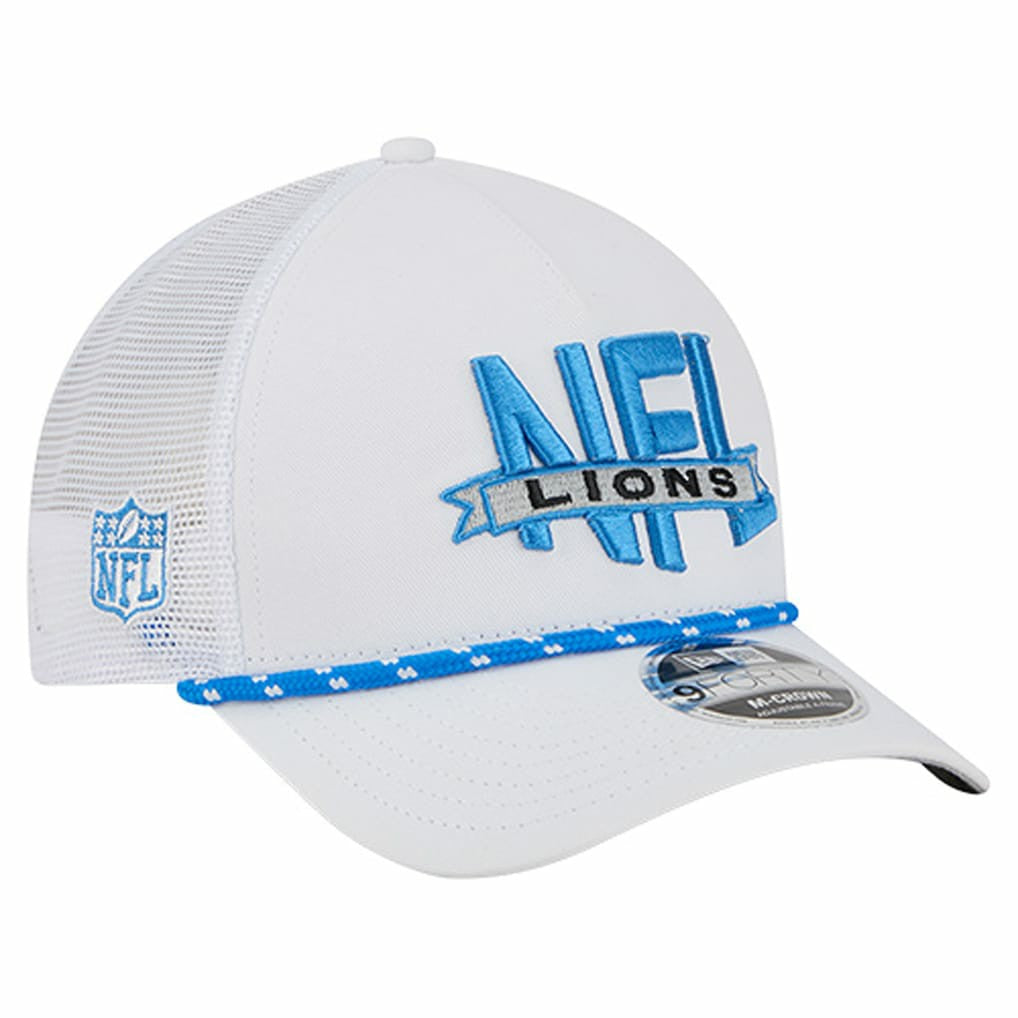 Detroit Lions New Era NFL 9FORTY A-Frame M-Crown Adjustable Trucker Hat - White Hats