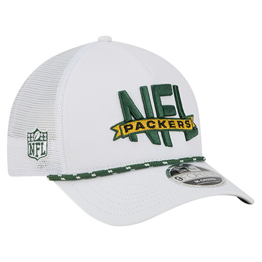 Green Bay Packers New Era NFL 9FORTY A-Frame M-Crown Adjustable Trucker Hat - White Hats