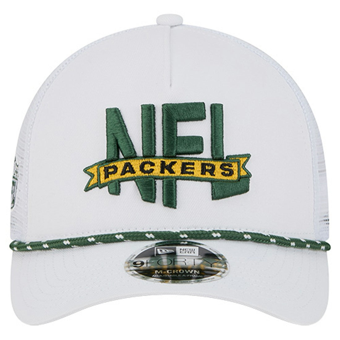 Green Bay Packers New Era NFL 9FORTY A-Frame M-Crown Adjustable Trucker Hat - White Hats
