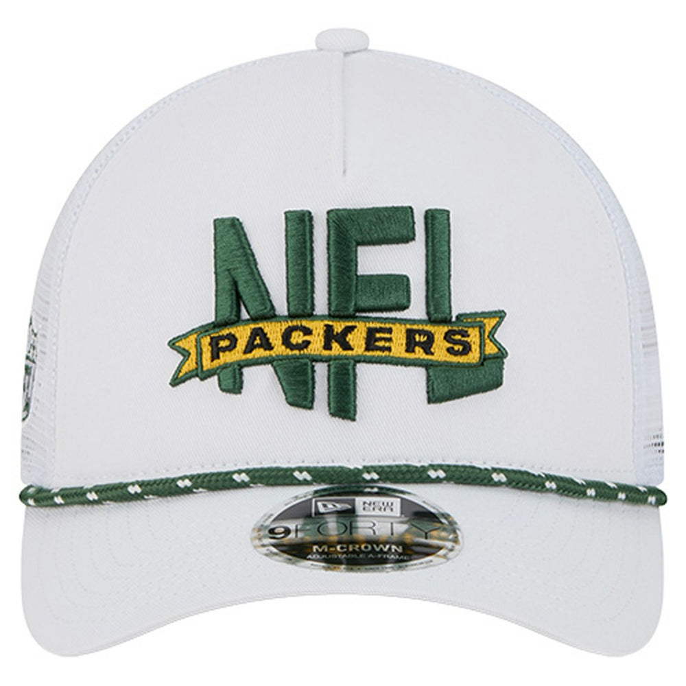 Green Bay Packers New Era NFL 9FORTY A-Frame M-Crown Adjustable Trucker Hat - White Hats