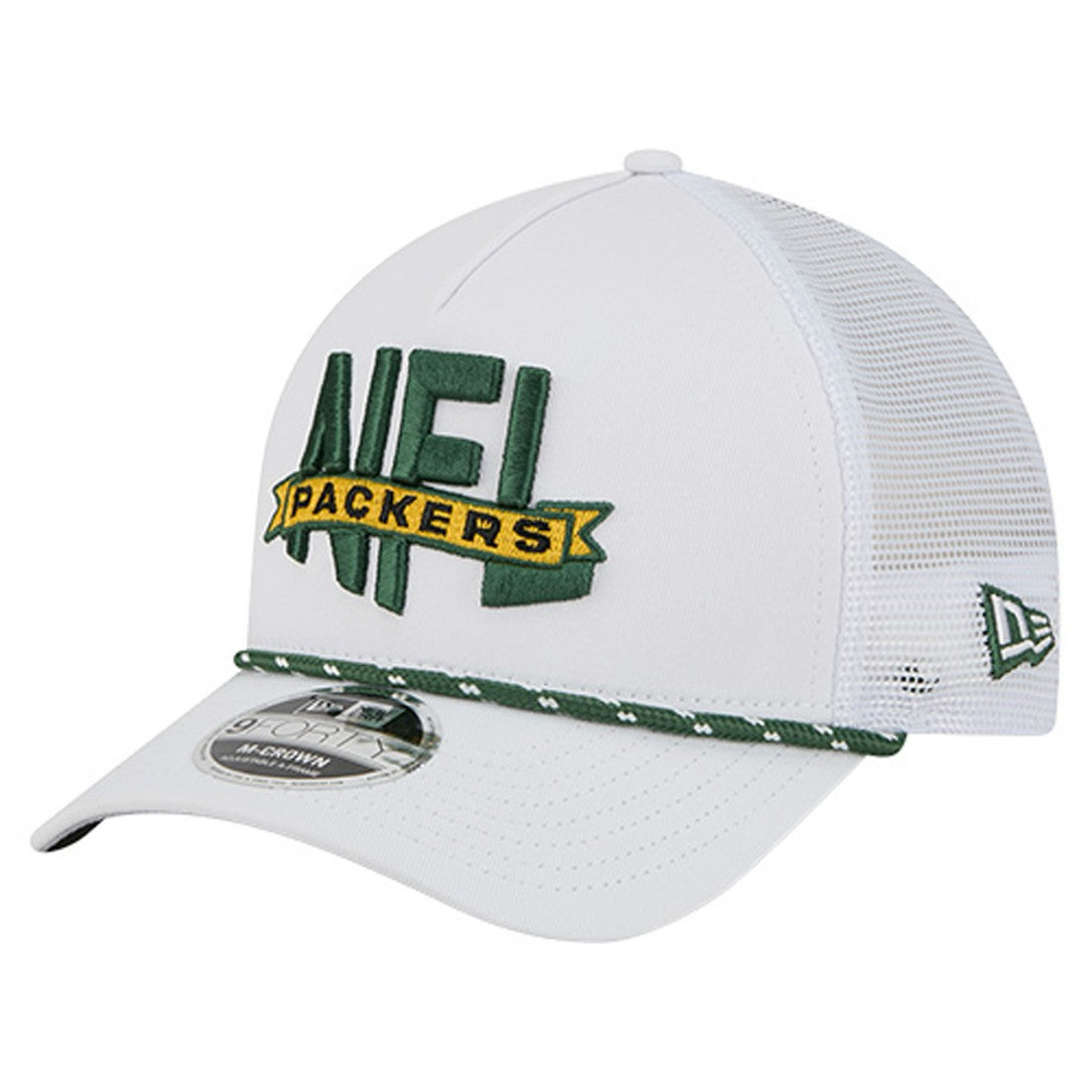 Green Bay Packers New Era NFL 9FORTY A-Frame M-Crown Adjustable Trucker Hat - White Hats
