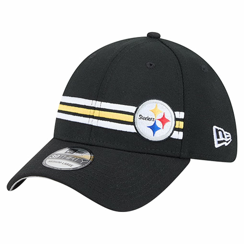 Pittsburgh Steelers New Era Stripes 39THIRTY Flex Hat - Black Hats
