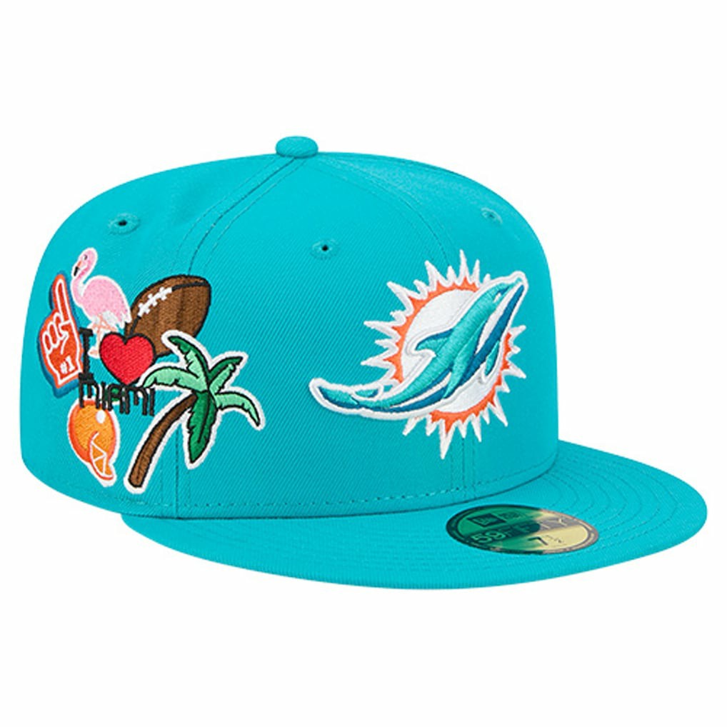 Miami Dolphins New Era Group Chat 59FIFTY Fitted Hat - Aqua Hats