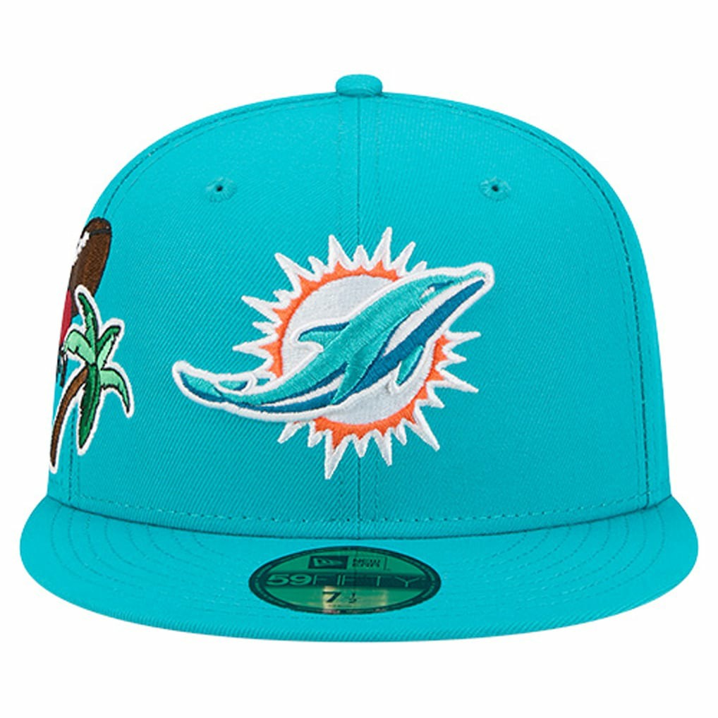 Miami Dolphins New Era Group Chat 59FIFTY Fitted Hat - Aqua Hats
