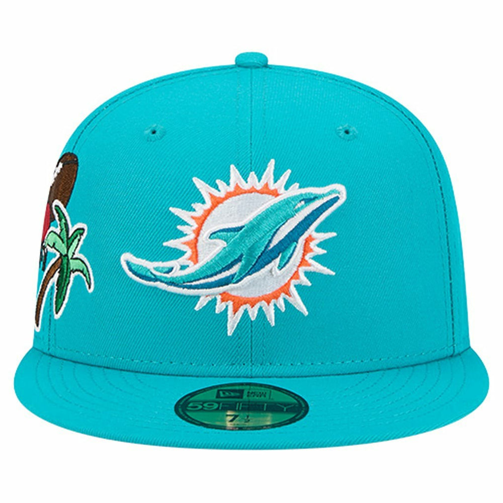 Miami Dolphins New Era Group Chat 59FIFTY Fitted Hat - Aqua Hats