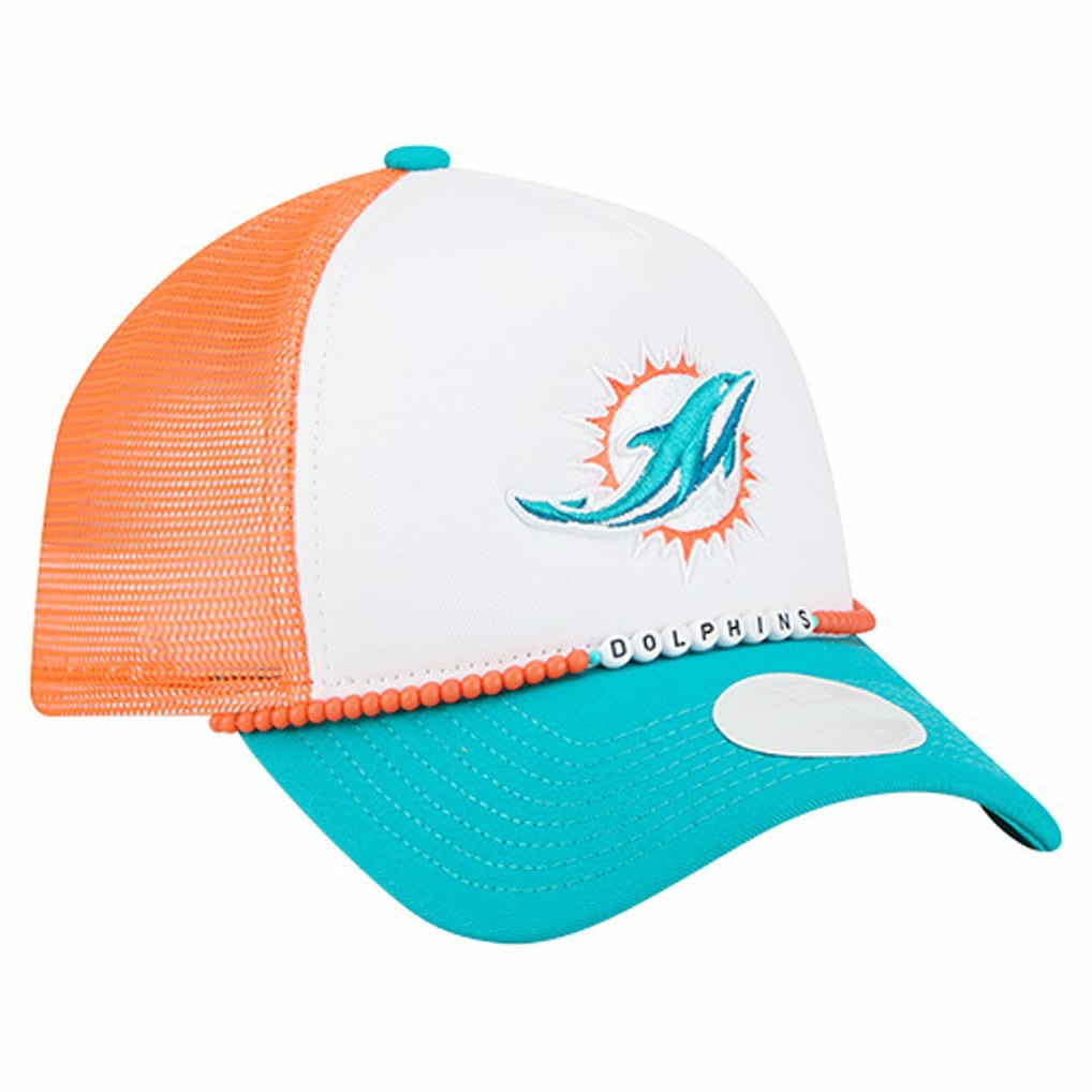 Miami Dolphins New Era Women's Friendship Bracelet 9FORTY Adjustable Hat - White/Aqua Hats