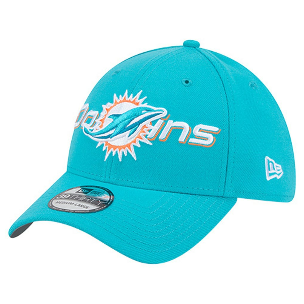 Miami Dolphins New Era Overlap Logo 39THIRTY Stretch Fit Hat - Aqua Hats