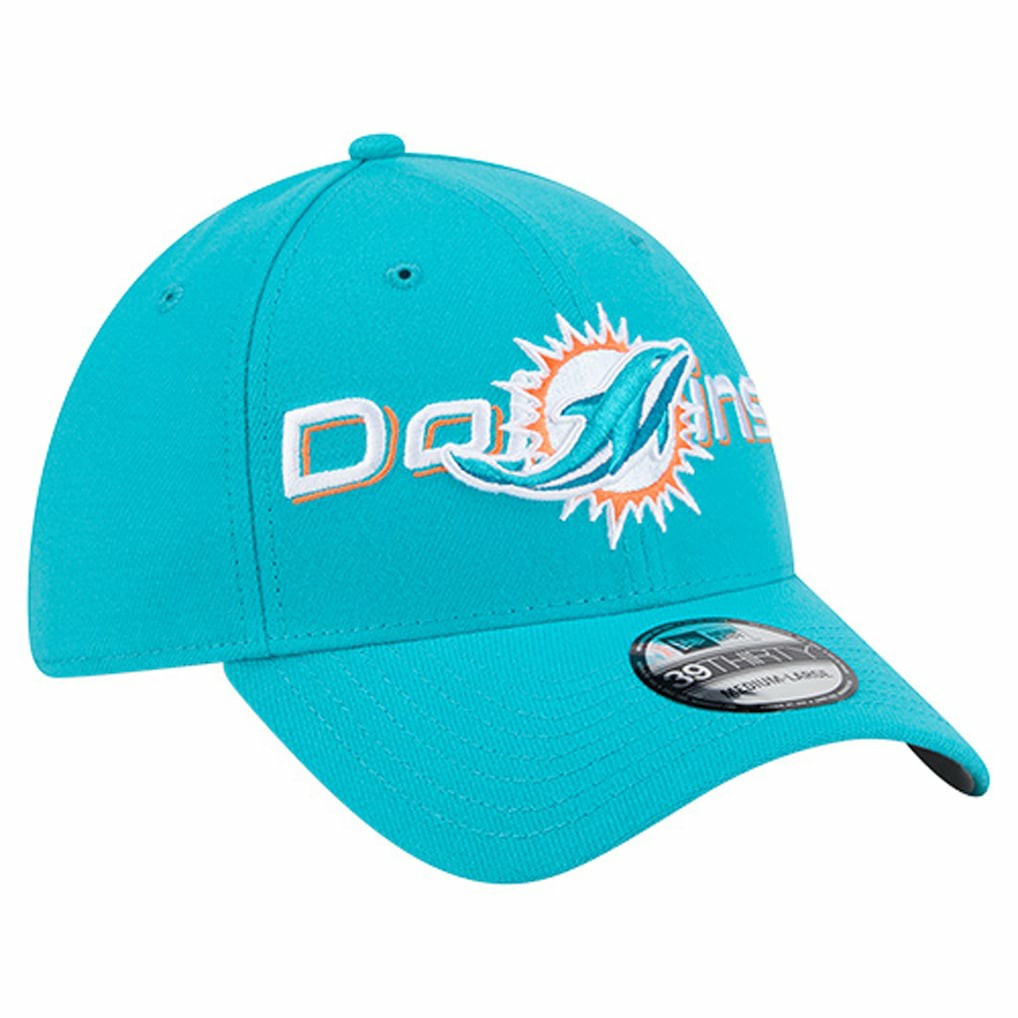 Miami Dolphins New Era Overlap Logo 39THIRTY Stretch Fit Hat - Aqua Hats