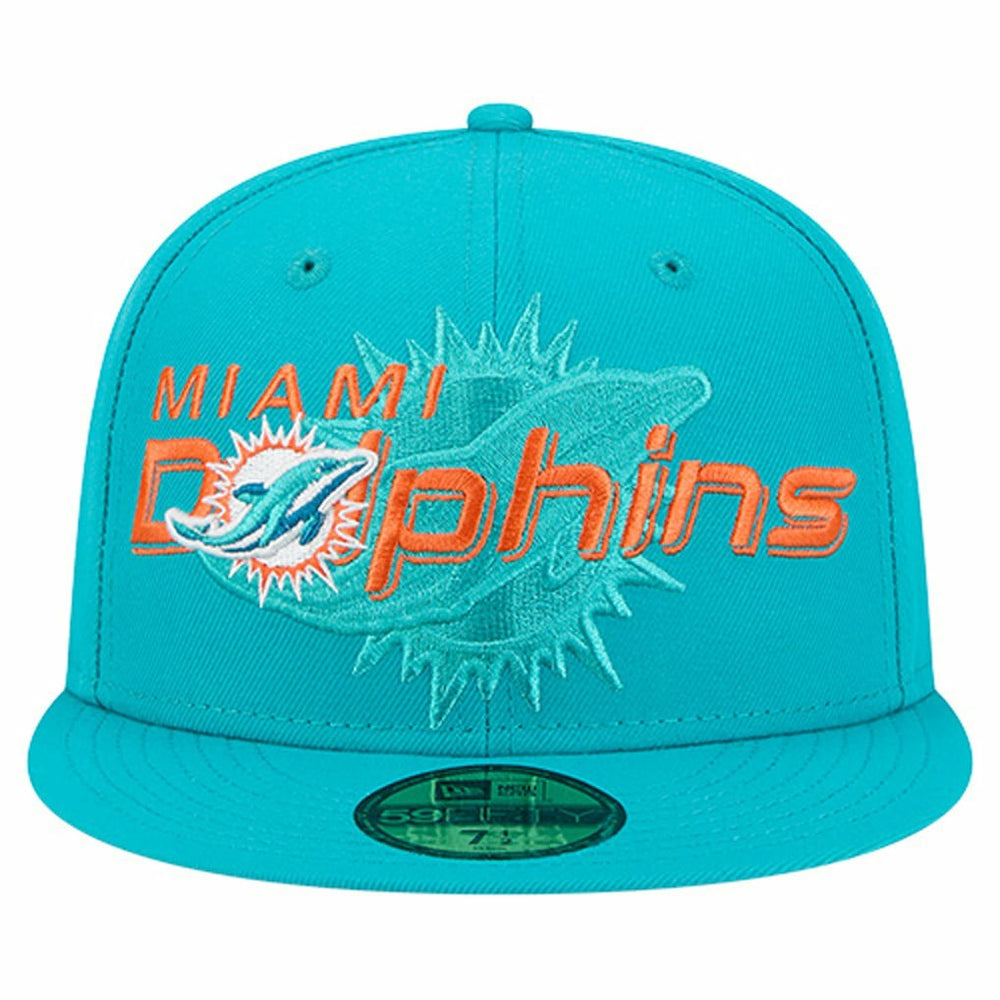 Miami Dolphins New Era Overlap Wordmark 59FIFTY Fitted Hat - Aqua Hats
