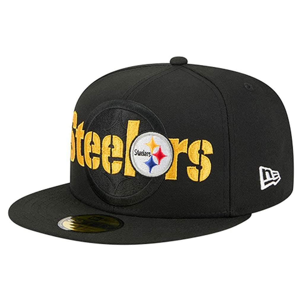 Pittsburgh Steelers New Era Overlap Wordmark 59FIFTY Fitted Hat - Black Hats