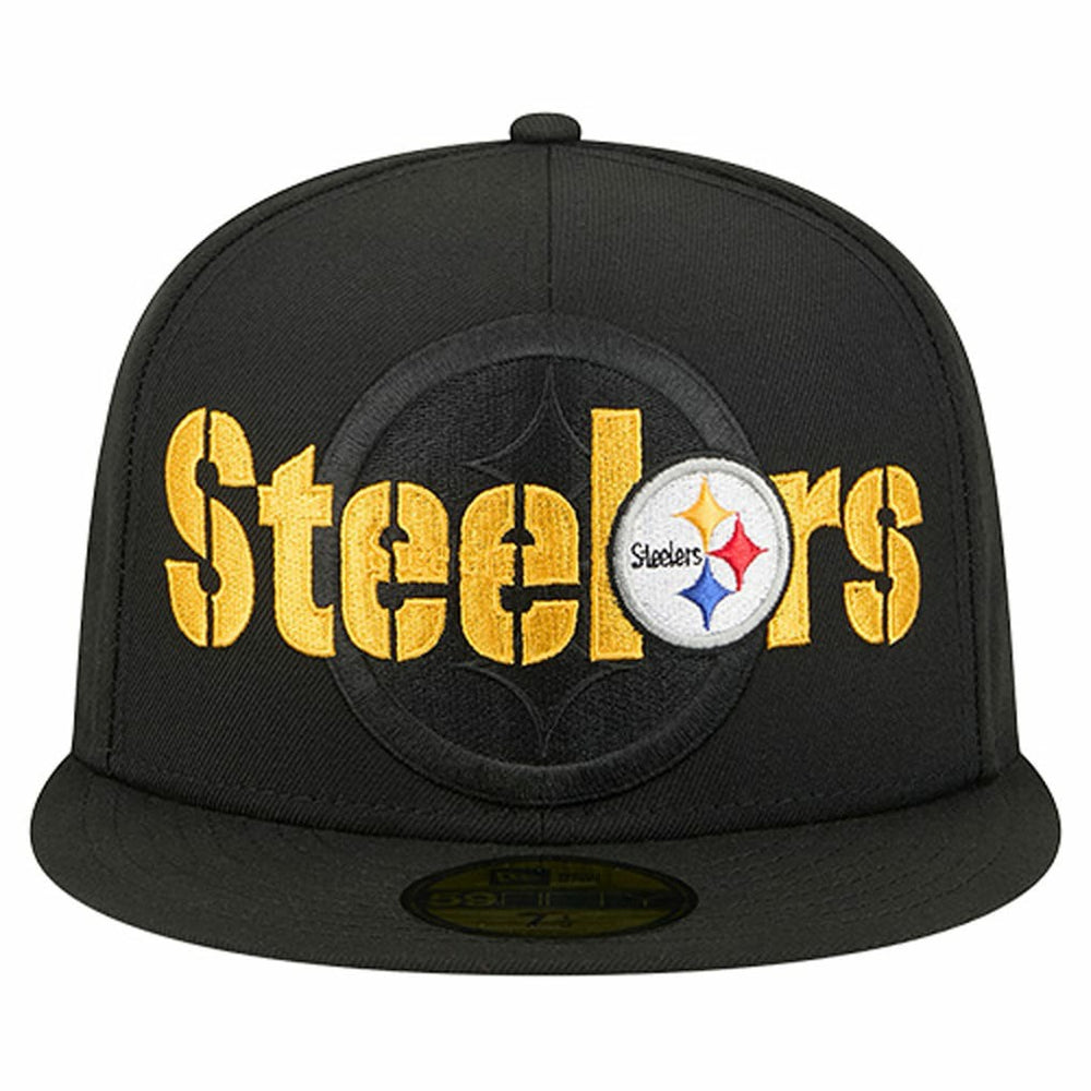 Pittsburgh Steelers New Era Overlap Wordmark 59FIFTY Fitted Hat - Black Hats
