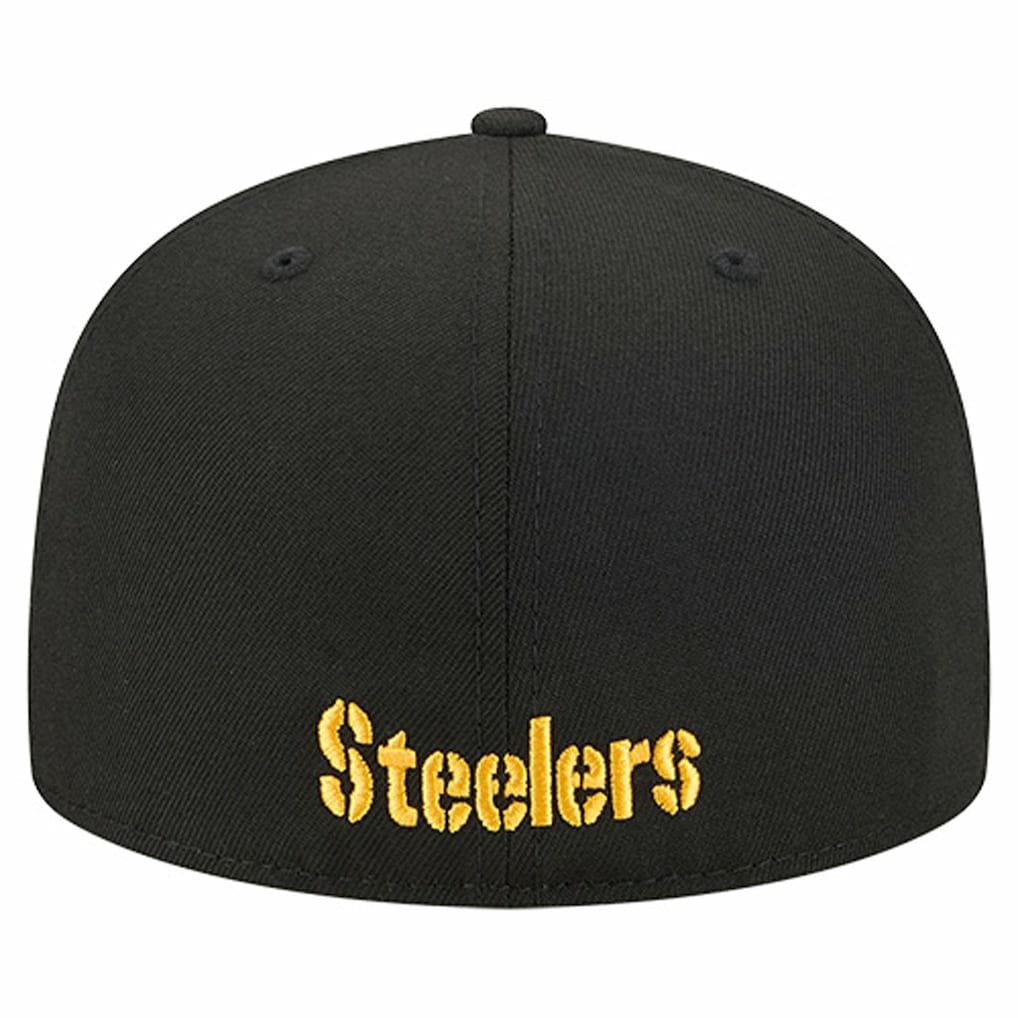 Pittsburgh Steelers New Era Overlap Wordmark 59FIFTY Fitted Hat - Black Hats