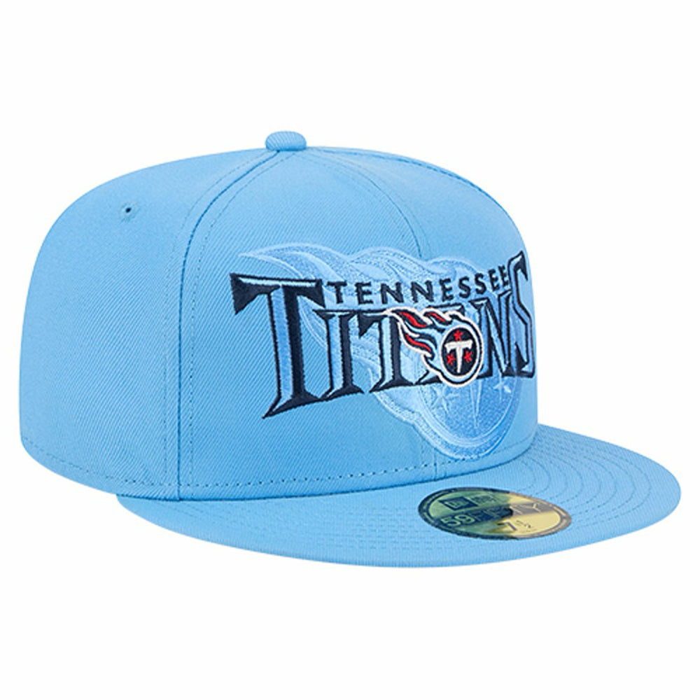 Tennessee Titans New Era Overlap Wordmark 59FIFTY Fitted Hat - Light Blue Hats