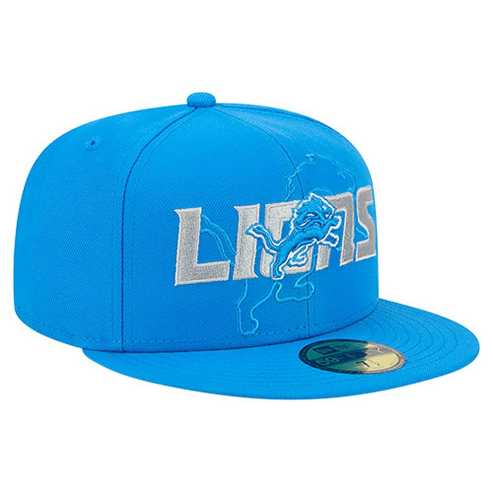 Detroit Lions New Era Overlap Wordmark 59FIFTY Fitted Hat - Blue Hats