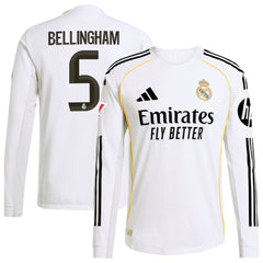 Jude Bellingham Real Madrid 2025/26 Home Long Sleeve Jersey White - Adidas