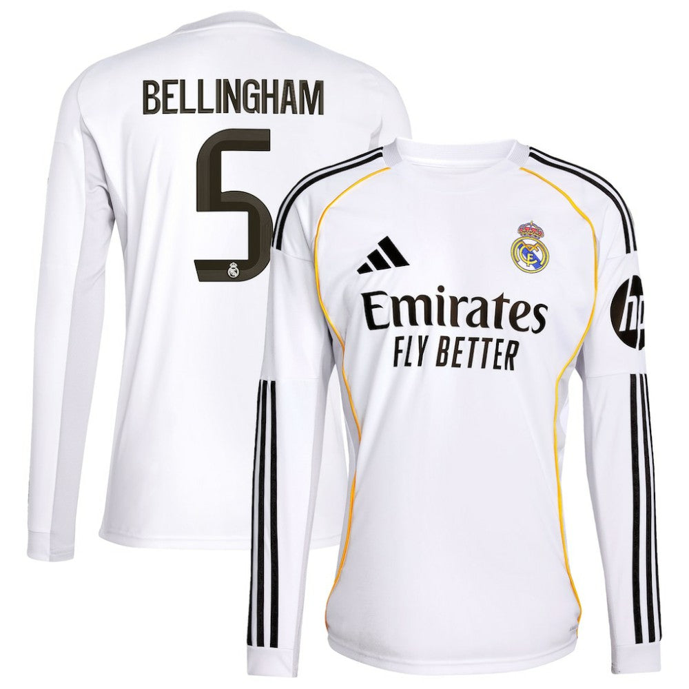 Jude Bellingham Real Madrid 2025/26 Home Replica Long Sleeve Jersey White - Adidas cheap