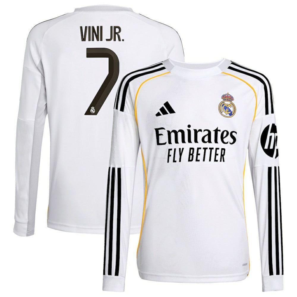 Vini Jr. Real Madrid Youth 2025/26 Home Replica Long Sleeve Jersey White - Adidas discount