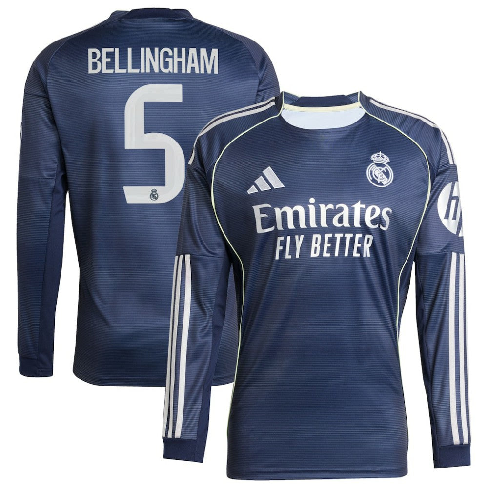 Jude Bellingham Real Madrid 2025/26 Away Long Sleeve Replica Jersey Blue