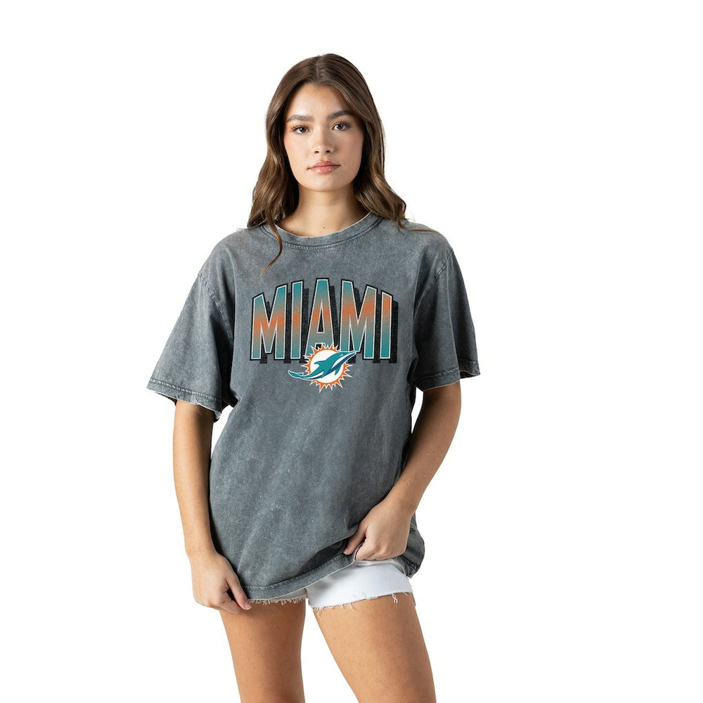 Miami Dolphins Gameday Couture Women's Peak Performance Oversized Snow Wash T-Shirt - Gray T-shirts