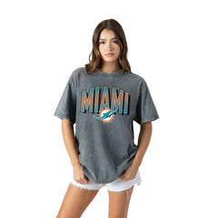 Miami Dolphins Gameday Couture Women's Peak Performance Oversized Snow Wash T-Shirt - Gray T-shirts