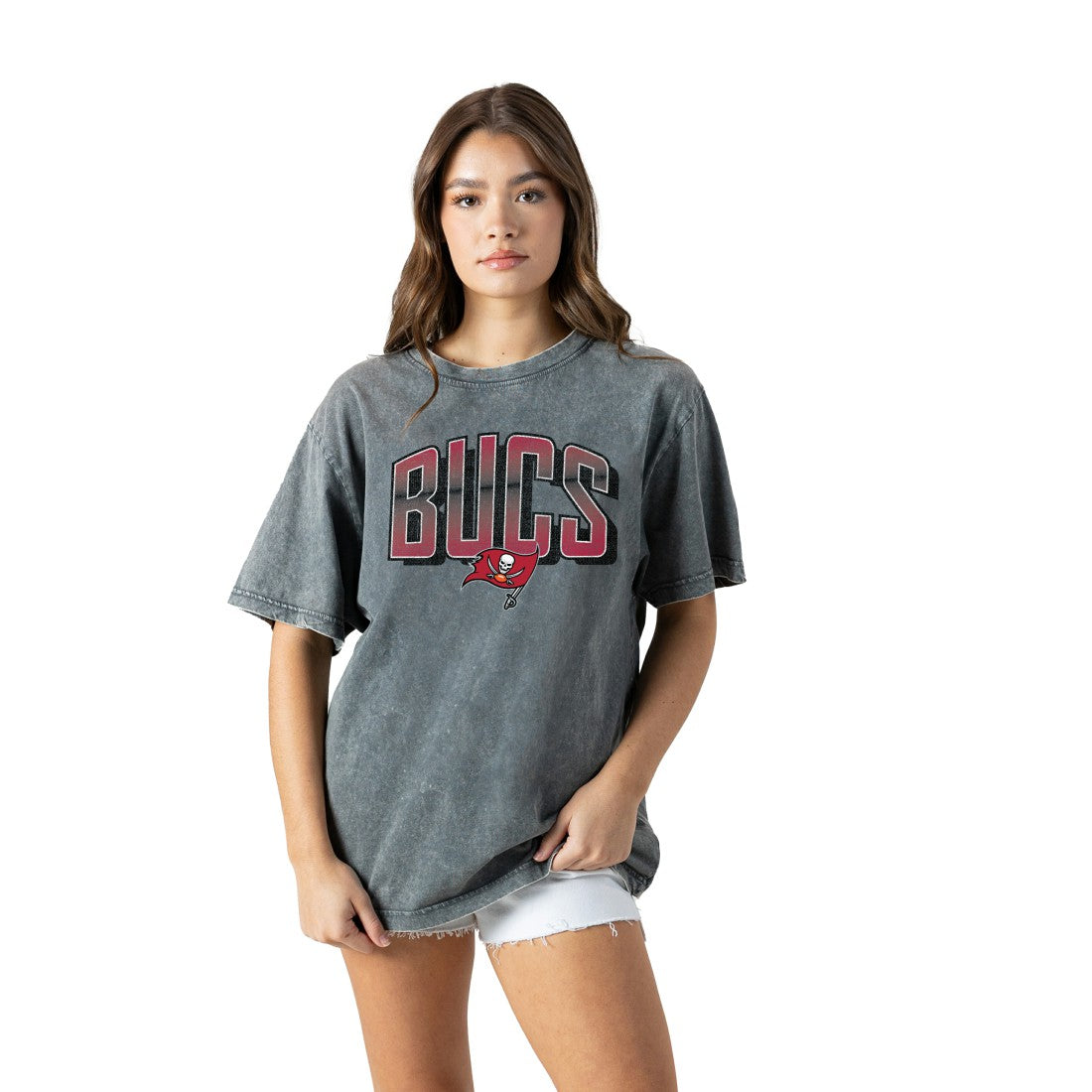 Tampa Bay Buccaneers Gameday Couture Women's Peak Performance Oversized Snow Wash T-Shirt - Gray T-shirts