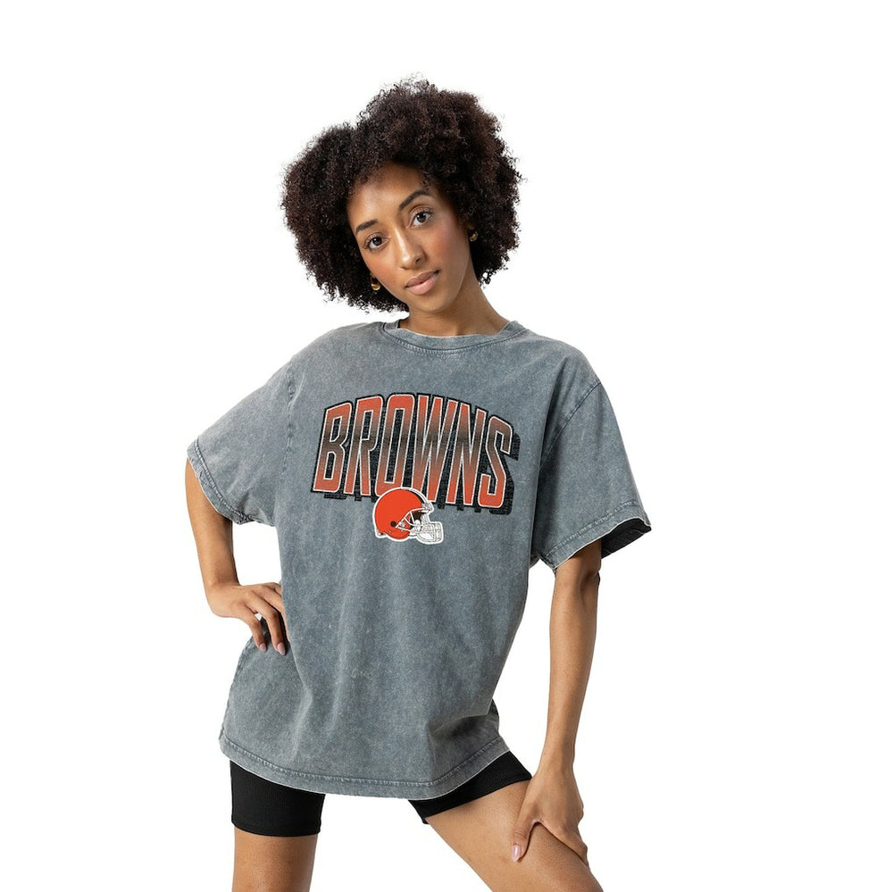 Cleveland Browns Gameday Couture Women's Peak Performance Oversized Snow Wash T-Shirt - Gray T-shirts