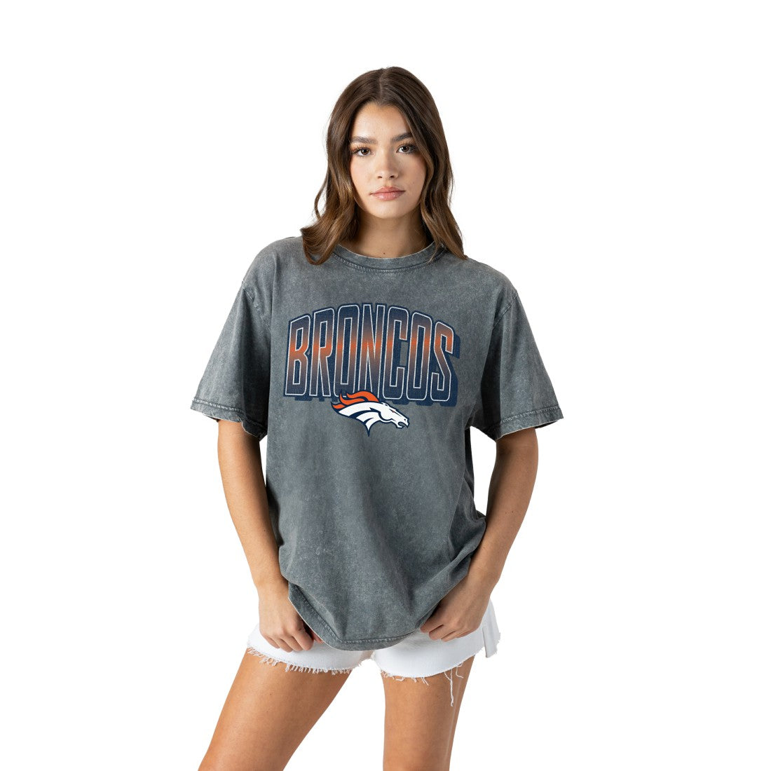 Denver Broncos Gameday Couture Women's Peak Performance Oversized Snow Wash T-Shirt - Gray T-shirts
