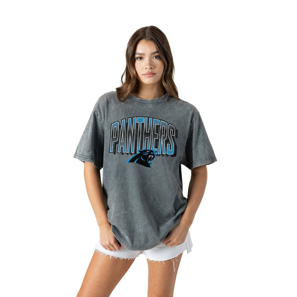 Carolina Panthers Gameday Couture Women's Peak Performance Oversized Snow Wash T-Shirt - Gray T-shirts