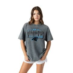 Carolina Panthers Gameday Couture Women's Peak Performance Oversized Snow Wash T-Shirt - Gray T-shirts