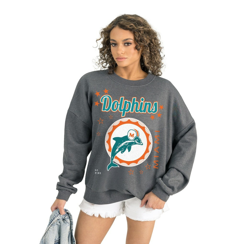 Miami Dolphins Gameday Couture Women's Ready to Rumble Premium Fleece Pullover Sweatshirt - Gray Pullover