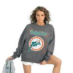 Miami Dolphins Gameday Couture Women's Ready to Rumble Premium Fleece Pullover Sweatshirt - Gray Pullover