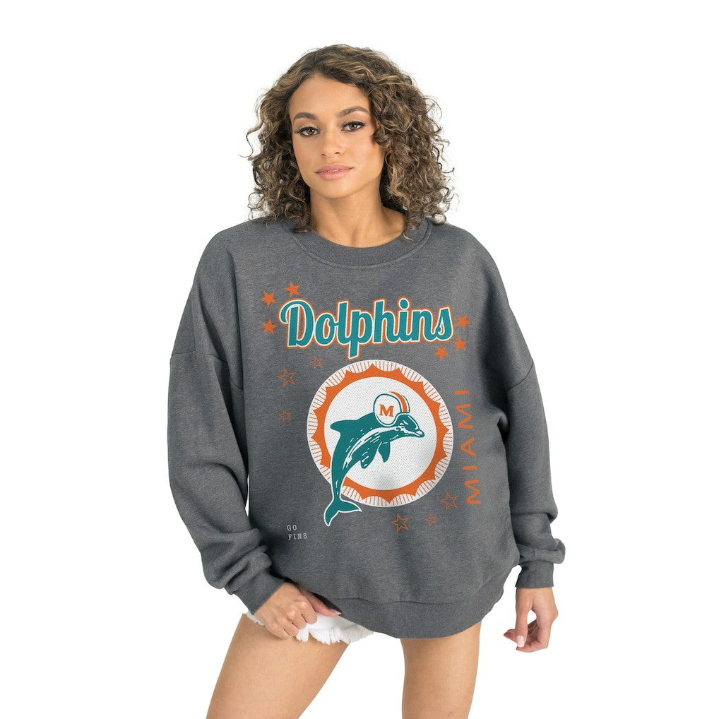 Miami Dolphins Gameday Couture Women's Ready to Rumble Premium Fleece Pullover Sweatshirt - Gray Pullover