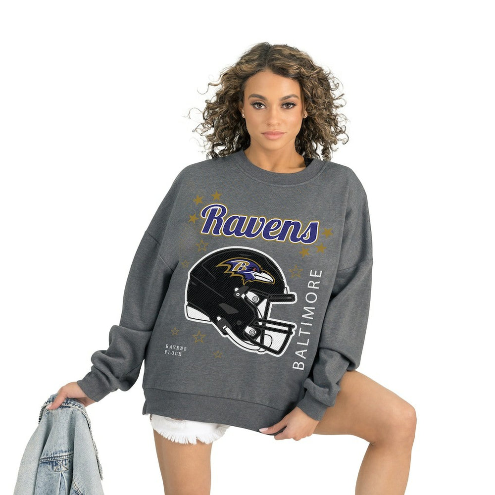 Baltimore Ravens Gameday Couture Women's Ready to Rumble Premium Fleece Pullover Sweatshirt - Gray Pullover