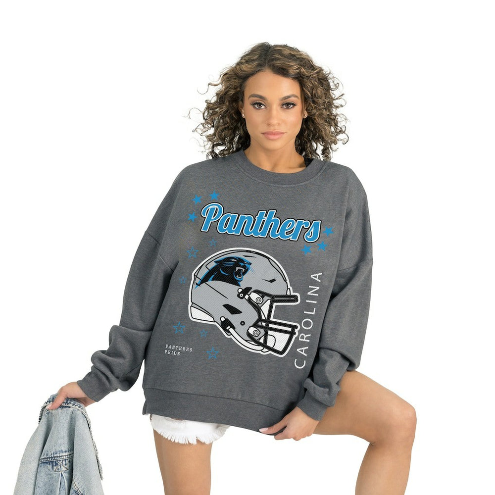 Carolina Panthers Gameday Couture Women's Ready to Rumble Premium Fleece Pullover Sweatshirt - Gray Pullover