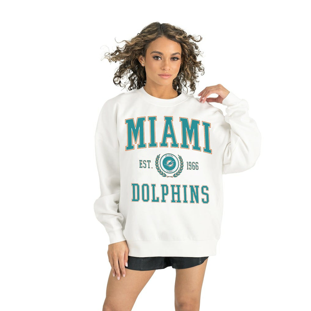 Miami Dolphins Gameday Couture Women's Timeless Triumph Premium Fleece Pullover Sweatshirt - White Pullover