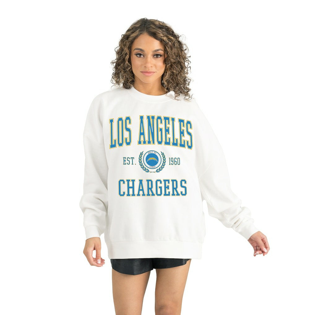 Los Angeles Chargers Gameday Couture Women's Timeless Triumph Premium Fleece Pullover Sweatshirt - White Pullover
